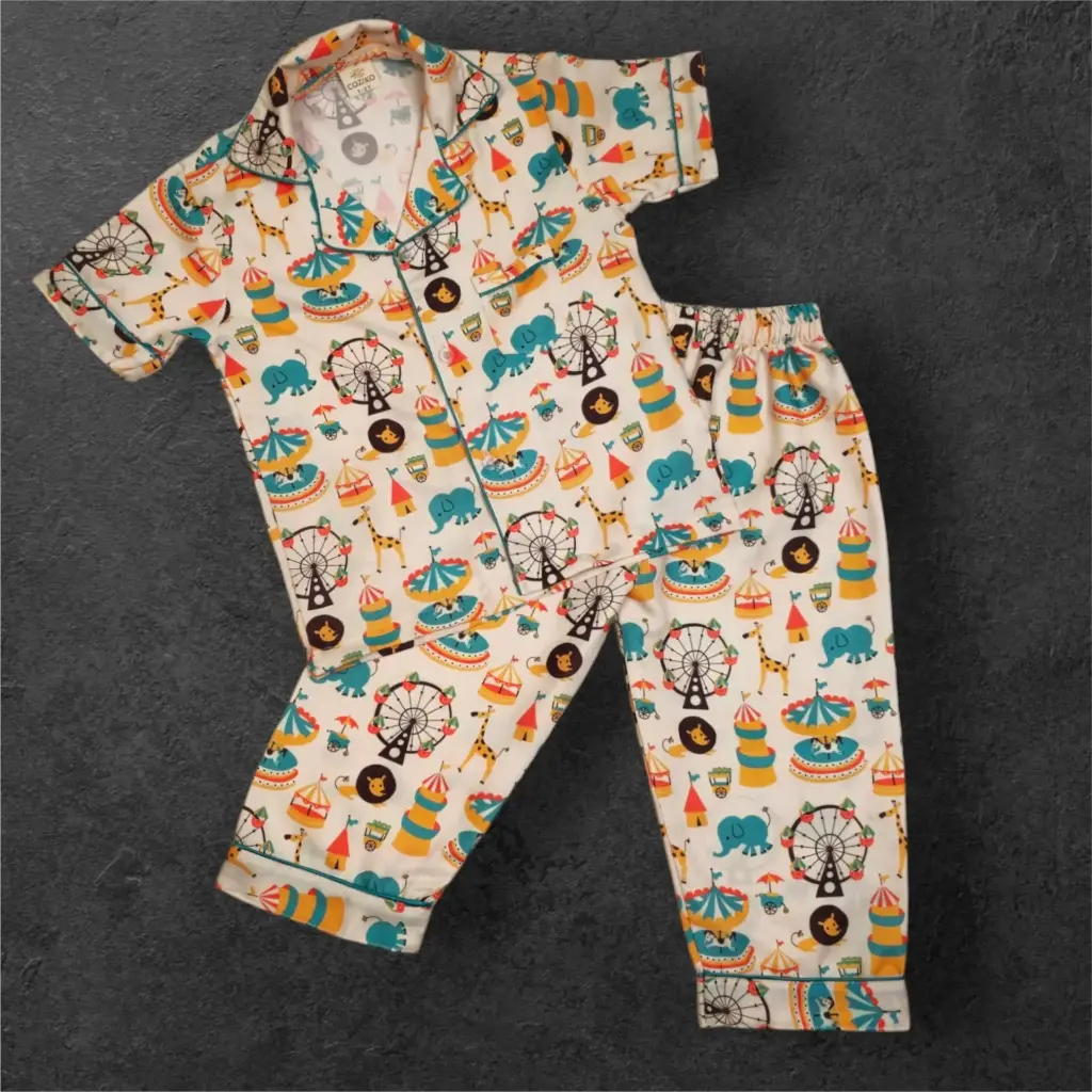 Circus Print Cream Half Sleeves (1-2 Years)