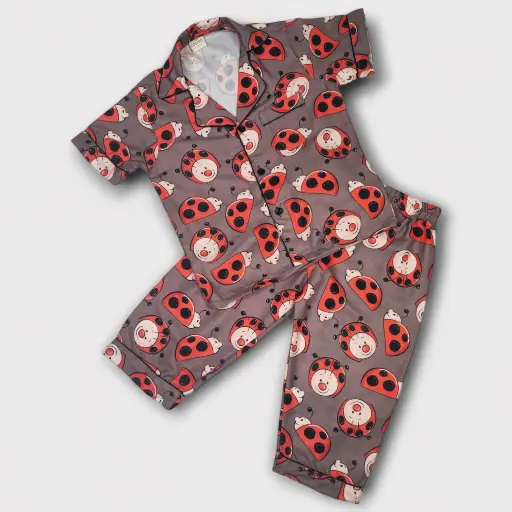 Lady Bird Print Dark Grey Half Sleeves