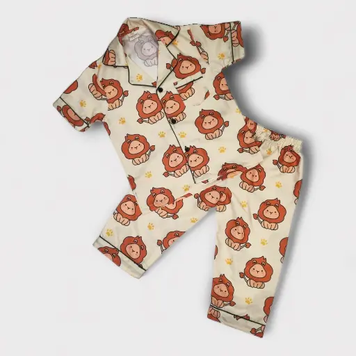 Beige Lion Print Half Sleeves